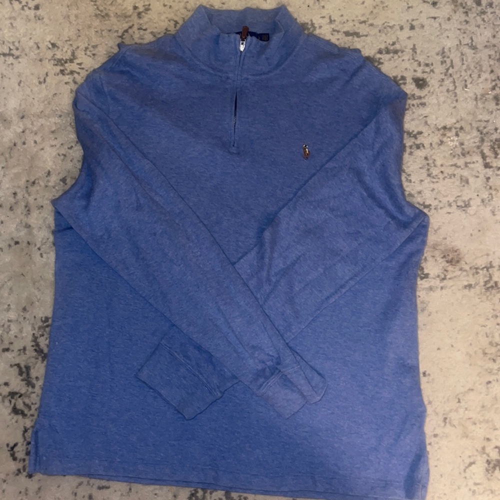 Polo Ralph Lauren Mens Blue Cotton Ribbed Quarter-Zip Sweater Size L